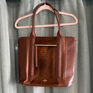 Pour La Victoire Large Tote Bag in Leather and Pony Hair brown with gold accents